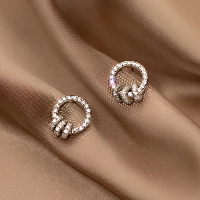 A-ROCH-925 Sterling Silver Rhinestone Hoop Earring