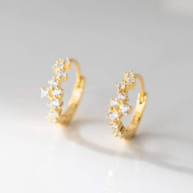 A-ROCH-925 Sterling Silver Rhinestone Hoop Earring