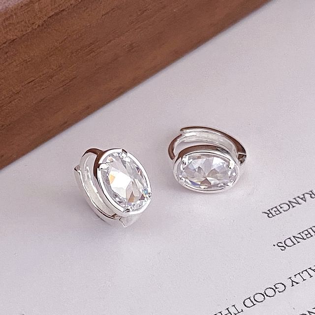 A-ROCH-925 Sterling Silver Rhinestone Huggie Earring