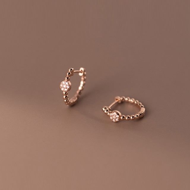 A-ROCH-925 Sterling Silver Rhinestone Huggie Earring