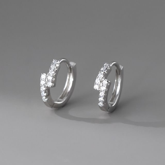 A-ROCH-925 Sterling Silver Rhinestone Huggie Earring