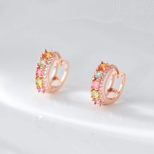 A-ROCH-925 Sterling Silver Rhinestone Huggie Earring