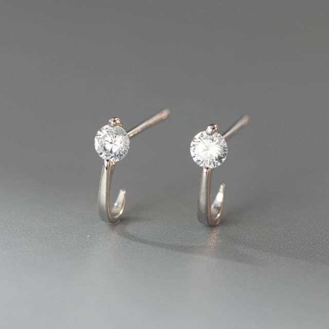 A-ROCH-925 Sterling Silver Rhinestone Open Hoop Earring