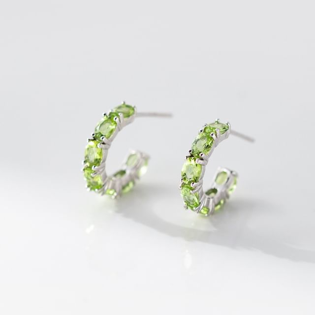 A-ROCH-925 Sterling Silver Rhinestone Open Hoop Earring