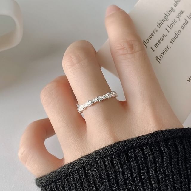 A-ROCH-925 Sterling Silver Rhinestone Open Ring