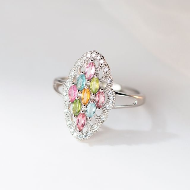 A-ROCH-925 Sterling Silver Rhinestone Open Ring