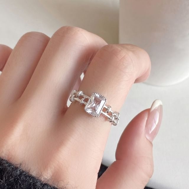 A-ROCH-925 Sterling Silver Rhinestone Open Ring