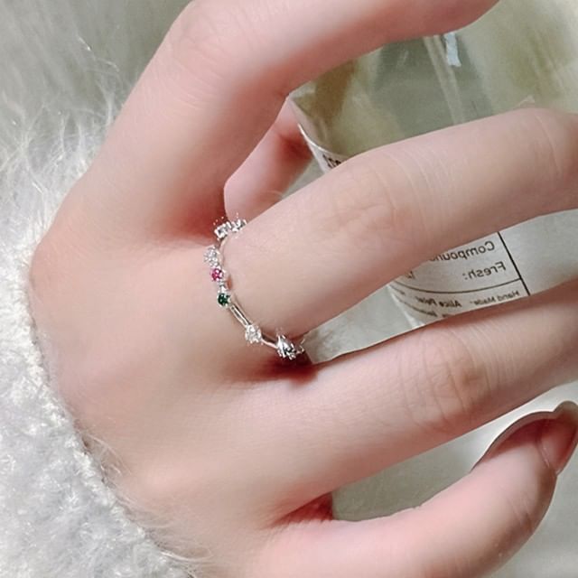 A-ROCH-925 Sterling Silver Rhinestone Open Ring