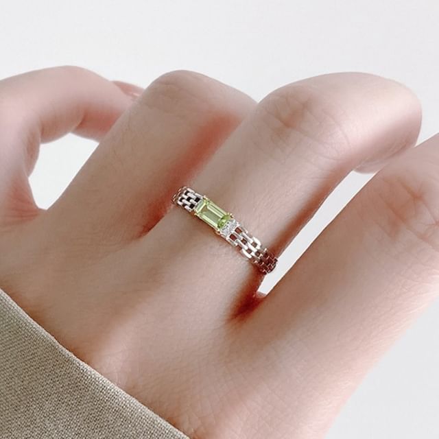 A-ROCH-925 Sterling Silver Rhinestone Open Ring