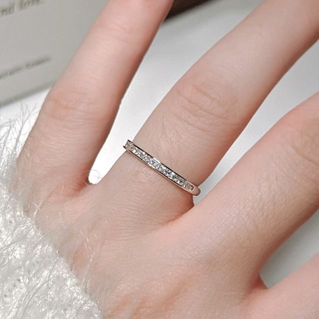 A-ROCH-925 Sterling Silver Rhinestone Tennis Open Ring