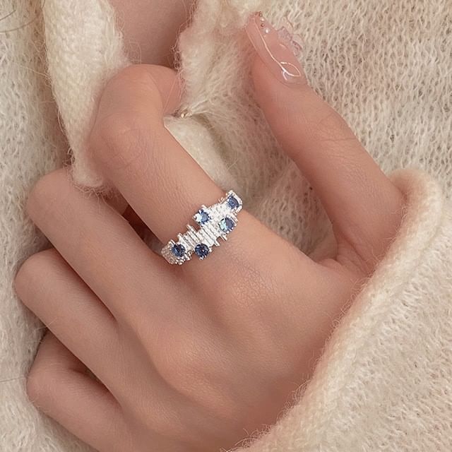 A-ROCH-925 Sterling Silver Rhinestone Textured Open Ring