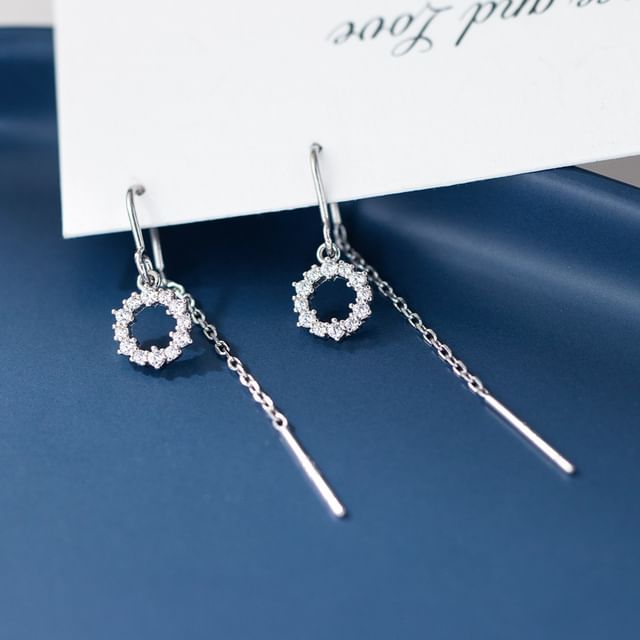 A-ROCH-925 Sterling Silver Rhinestone Threader Earring
