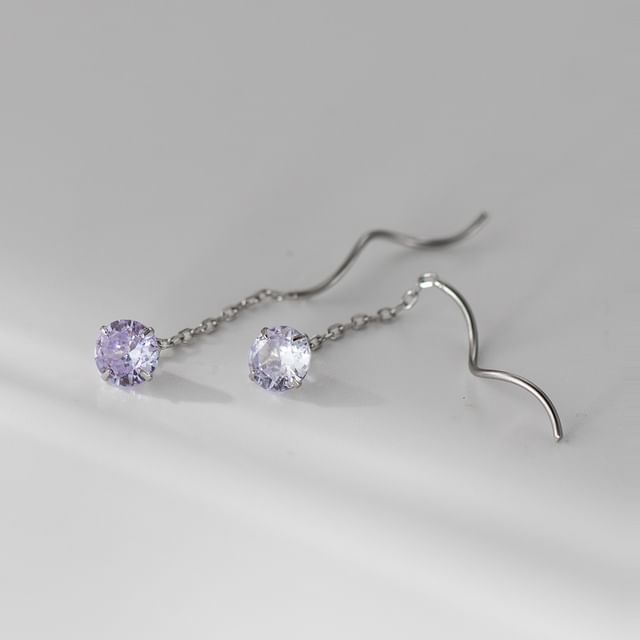 A-ROCH-925 Sterling Silver Rhinestone Threader Earring