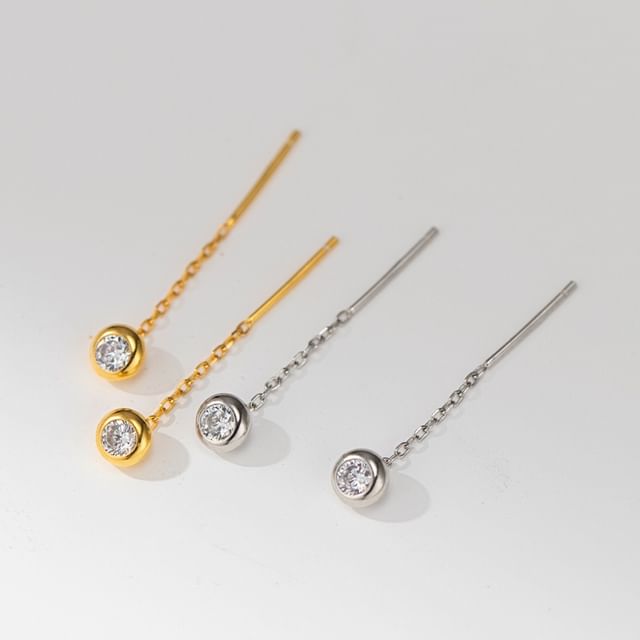 A-ROCH-925 Sterling Silver Rhinestone Threader Earring