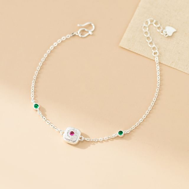 A-ROCH-925 Sterling Silver Square Rhinestone Bracelet