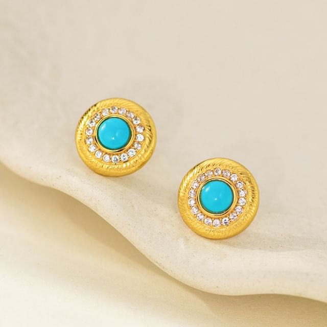 A-ROCH-925 Sterling Silver Stone Stud Earring