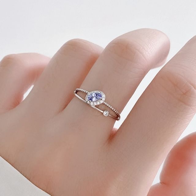 A-ROCH-925 Sterling Silver Tanzanite Layered Open Ring