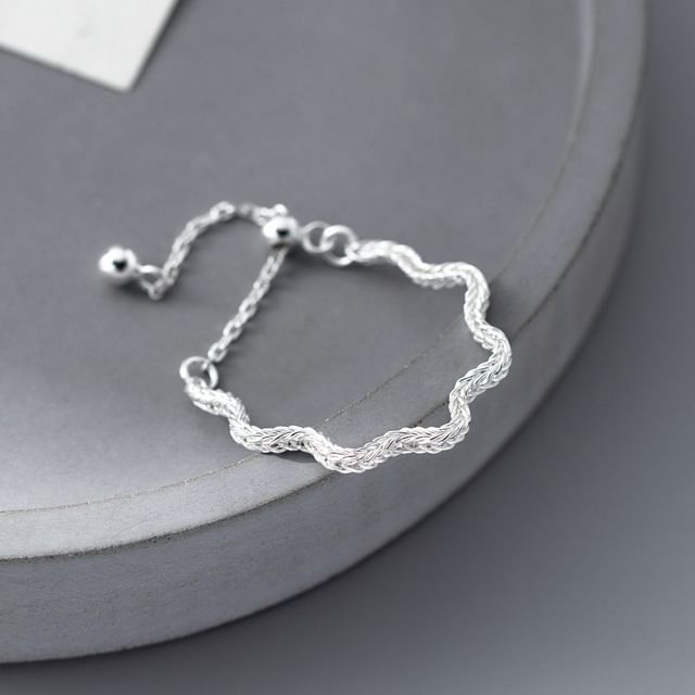 A-ROCH-925 Sterling Silver Wavy Rope Adjustable Chain Ring