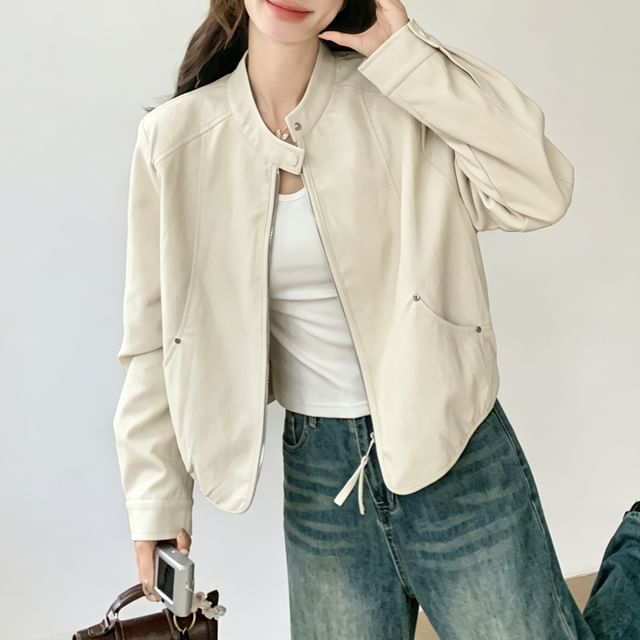 Acoustic Rain-Band Collar Plain Zip Jacket