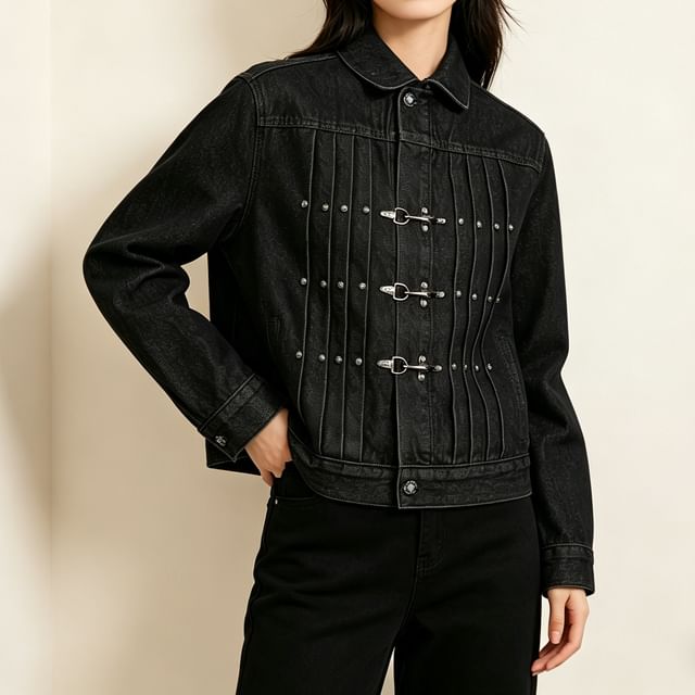 Acoustic Rain-Collared Clasped Crop Jacket