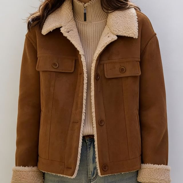 Acoustic Rain-Collared Fleece-Lined Button-Up Barn Jacket