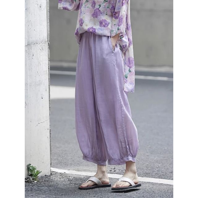 Acoustic Rain-Drawstring Waist Plain Cropped Harem Pants