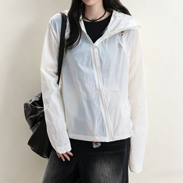 Acoustic Rain-Hooded Plain Asymmetrical Zip Windbreaker