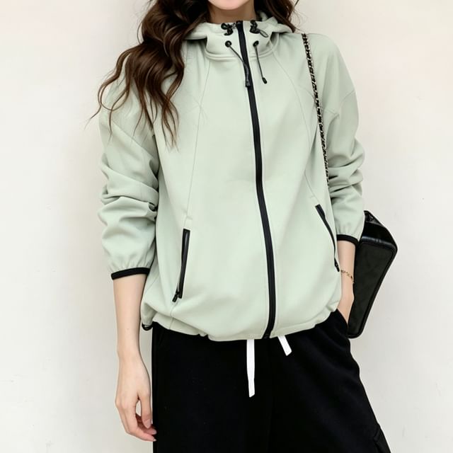 Acoustic Rain-Hooded Plain Zip Jacket