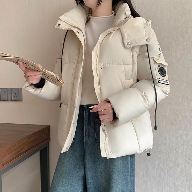 Acoustic Rain-Hooded Zip-Up Puffer Jacket