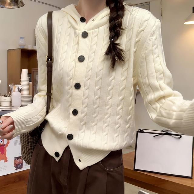 Acoustic Rain-Plain Hood Cable Knit Cardigan