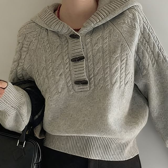 Acoustic Rain-Plain Toggle Cable Knit Hoodie