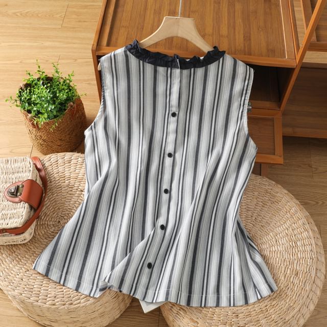 Acoustic Rain-Sleeveless Crew Neck Striped Top