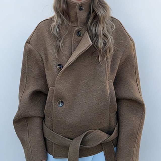Acoustic Rain-Stand Collar Button-Up Plain Jacket