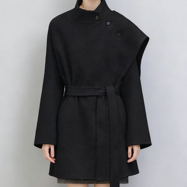 Acoustic Rain-Stand Collar Plain Asymmetrical Buttoned Tie Waist Coat