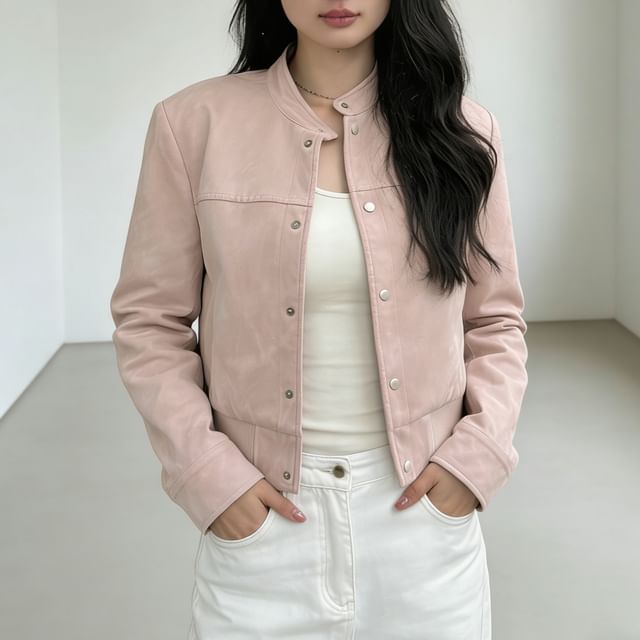 Acoustic Rain-Stand Collar Plain Button Up Jacket