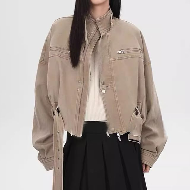 Acoustic Rain-Stand Collar Plain Zip-Up Jacket