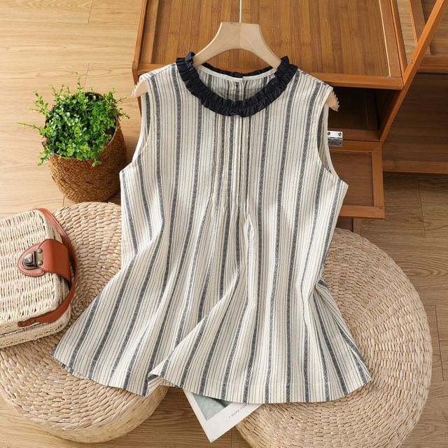 Acoustic Rain-Striped Frill Trim Tank Top