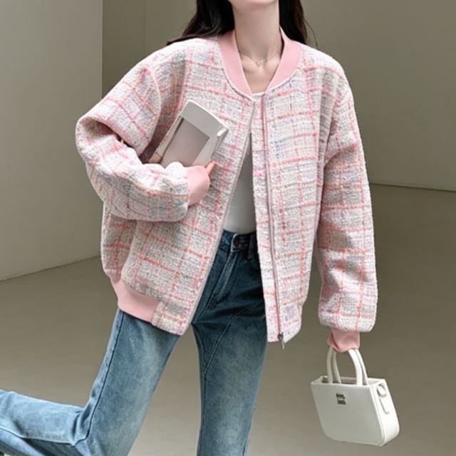 Acoustic Rain-Tweed Zip Bomber Jacket
