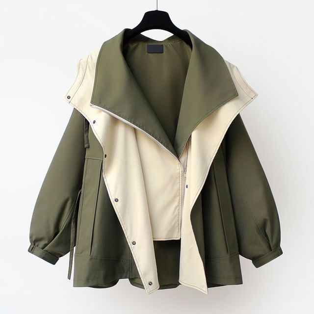 Acoustic Rain-Two Tone Button-Up Trench Jacket