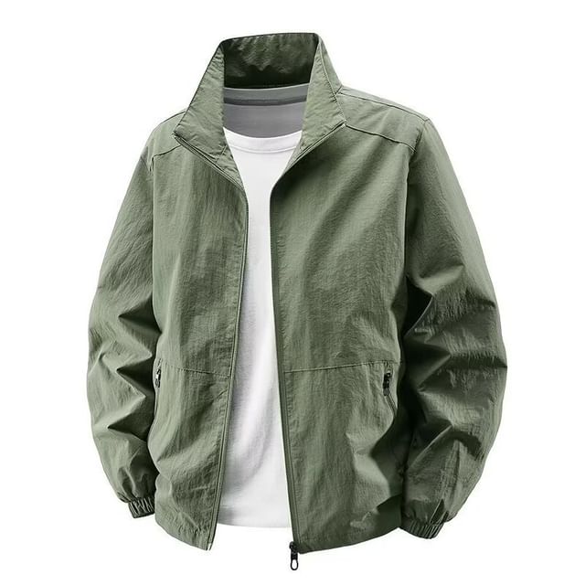 Acrius-Collared Plain Zip-Up Jacket