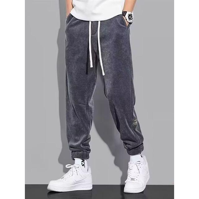 Acrius-Drawstring Waist Corduroy Sweatpants