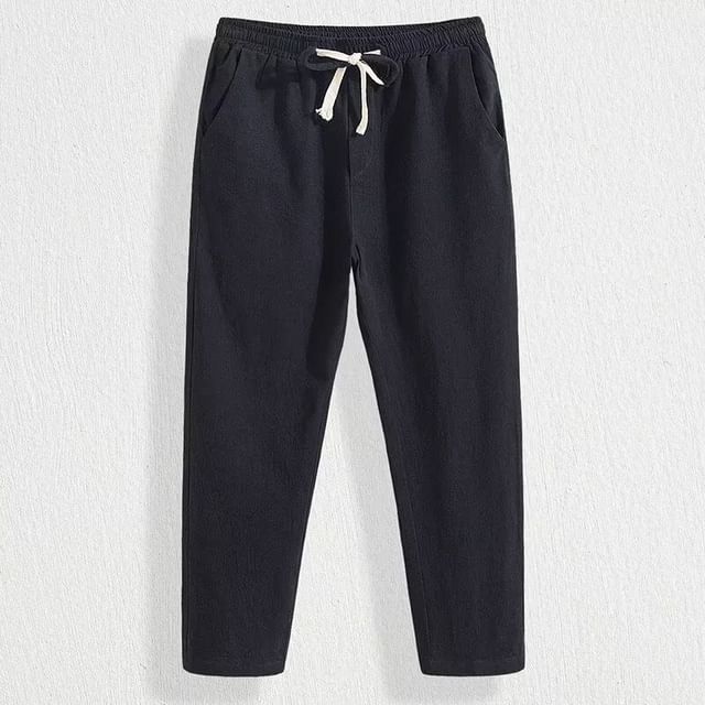 Acrius-Drawstring Waist Plain Harem Pants
