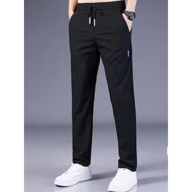 Acrius-Drawstring Waist Plain Slim Fit Sweatpants