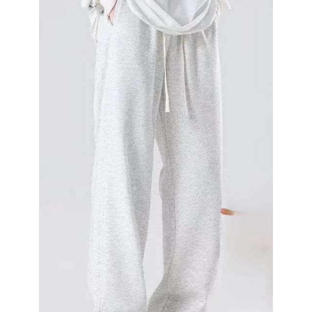 Acrius-Drawstring Waist Plain Straight Leg Sweatpants