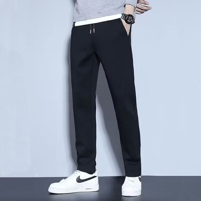 Acrius-Drawstring Waist Plain Tapered Sweatpants