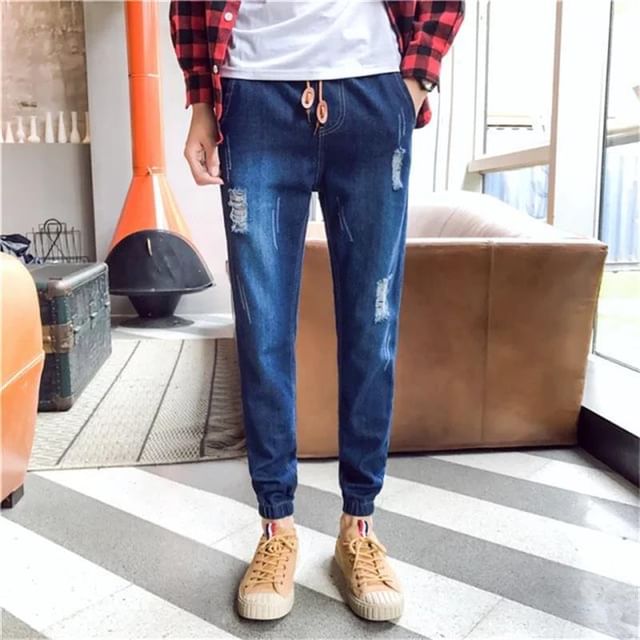 Acrius-High Waist Distressed Tapered Jeans