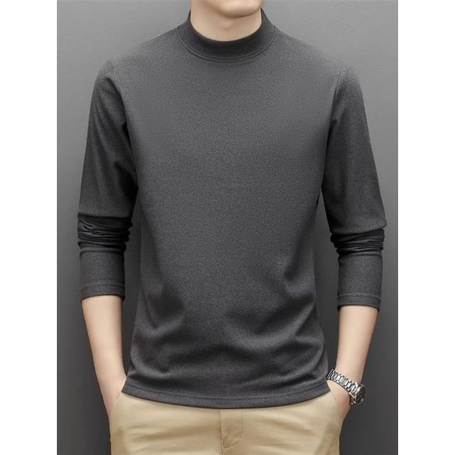 Acrius-Long-Sleeve Mock Neck Plain T-Shirt