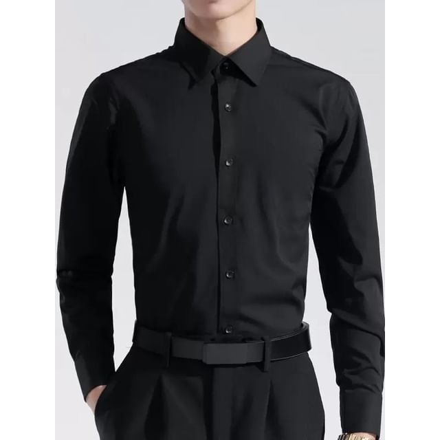 Acrius-Long-Sleeve Slim Fit Plain Shirt