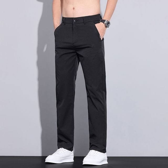 Acrius-Low Rise Plain Straight Leg Pants