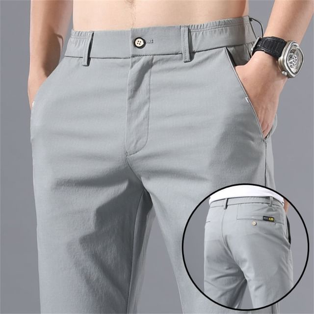 Acrius-Low Rise Plain Straight Leg Pants